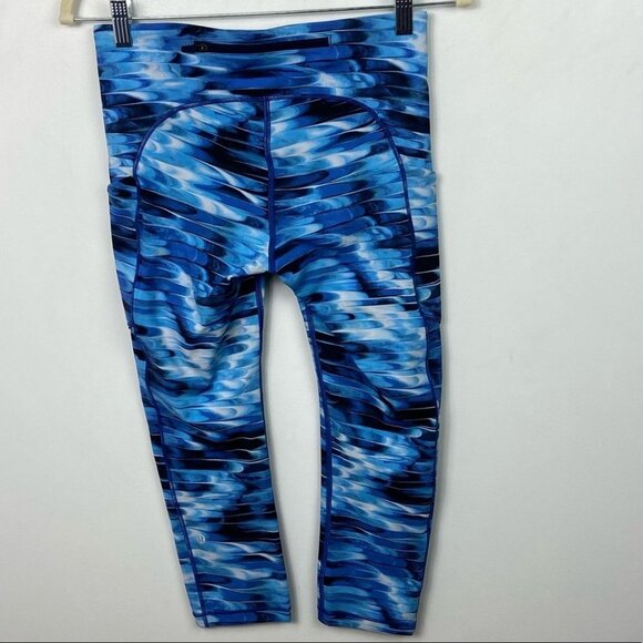 Lululemon Speed Up Crop Tidal Blue Print Run Tights Size 6 Luxtreme Running Pant - Picture 5 of 12